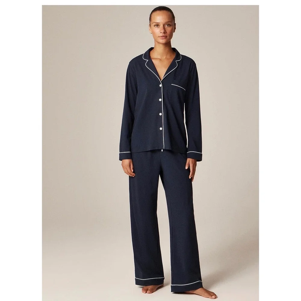 J.Crew Dreamy Cotton-blend Pajama Pant Set Navy Blue Large NEW Lounge CC660